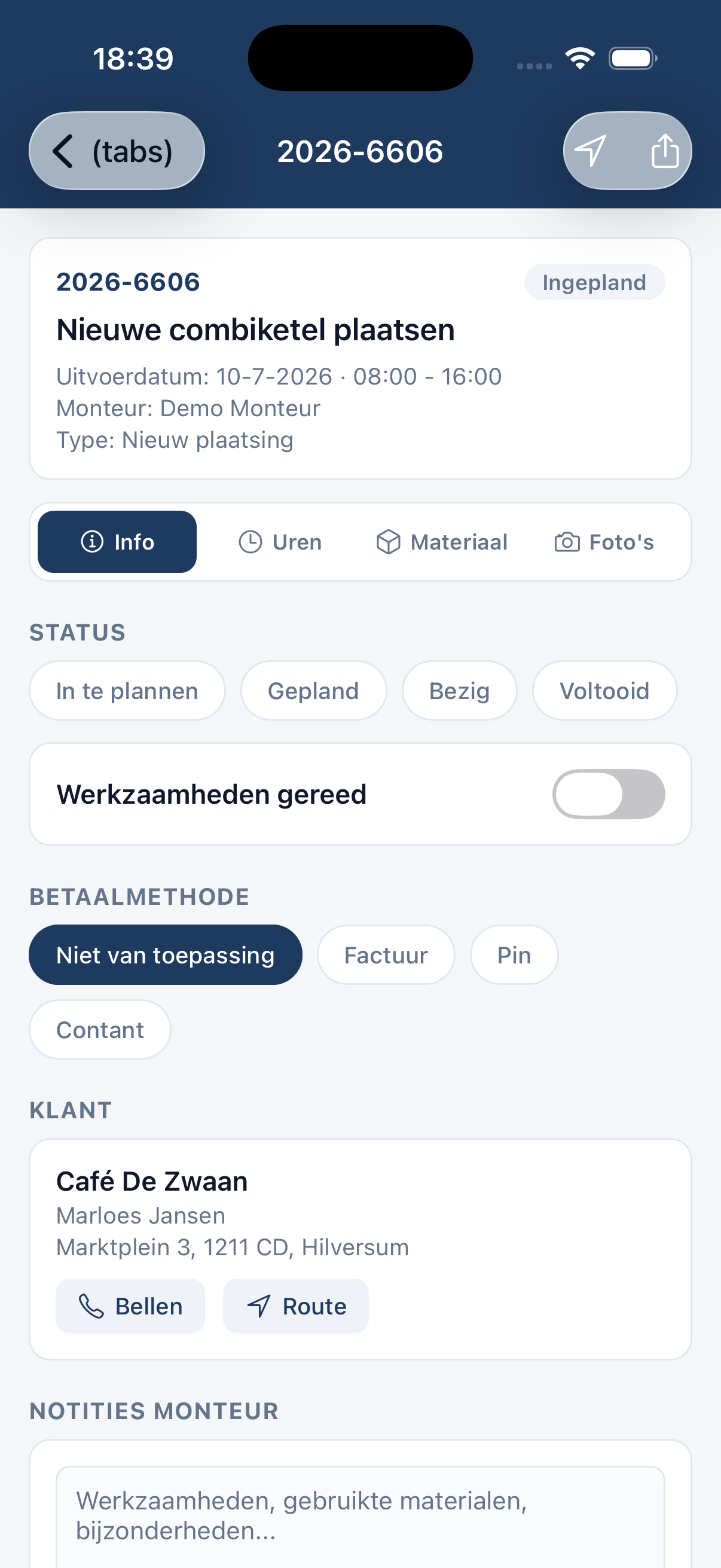 Werkbon invullen in de Vakwerk app